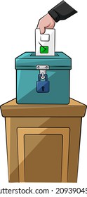Ilustración vectorial de una persona votando en una urna