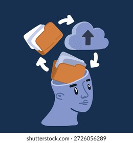 Cartoon vector illustration of personal data security. Folders inside mind cloud storage