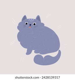 Cartoon vector illustration of Pet Cat Licking Its Paw as Part of Its Self Grooming