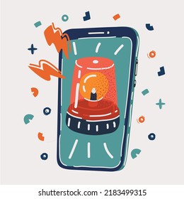 Cartoon vector illustration of Phone with app alarm clock on the screen. Mobile technologies concept.