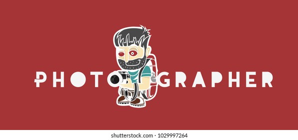 Cartoon vector illustration of a Photographer or reporter profession concept. 