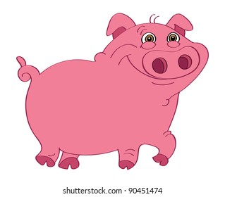 cartoon vector illustration of a pig pink