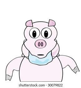 Cartoon vector illustration of a pig wearing a surgical mask, to symbolize swine flu