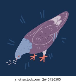 Cartoon vector illustration of Pigeon eating at the park over dark background