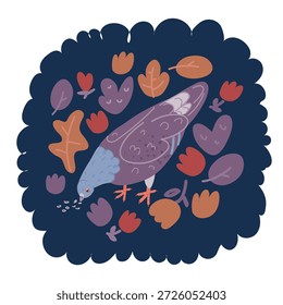 Ilustração do vetor de desenhos animados de Pombo come sobre fundo escuro