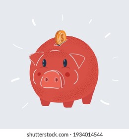 Cartoon vector illustration of Piggy bank. Money box with coin isolated on a white background.