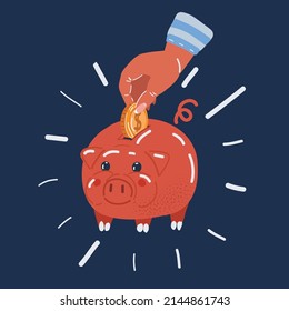 Cartoon vector illustration of piggy bank over dark backround.