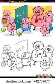Cartoon Vector Illustration of Piglets Animal Characters at School Coloring Book Activity