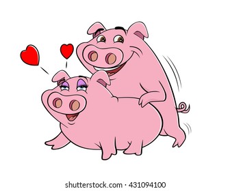 cartoon vector illustration of pigs humping