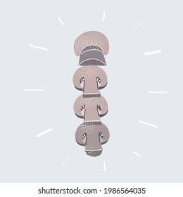 Dibujo vectorial de dibujos animados de una pila de hongos cortados sobre fondo blanco.