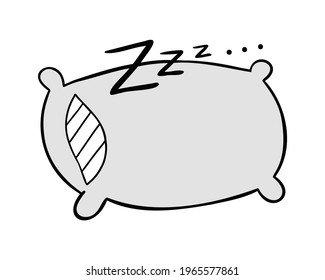 Cartoon vector illustration of pillow, sleep and zzz. Colored and black outlines.
