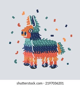 Cartoon Vector Illustration Of Pinata Lama With Sweets For Birthday.