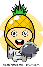 cartoon vector illustration of pineapple mascot costume character wearing astronaut outfit