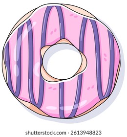 Cartoon Vector Illustration of a Pink Donut with Topping 