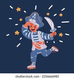 Cartoon vector illustration of cartoon pirate over dark background