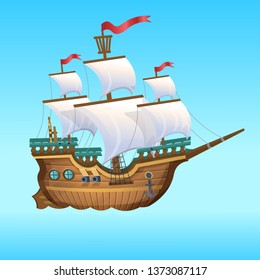 Cartoon Vector Illustration. Pirate Ship, sailing ship. 