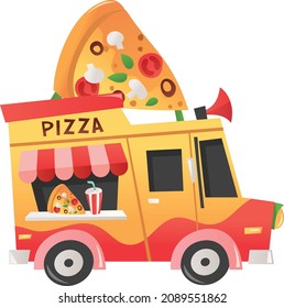 A cartoon vector illustration of a pizza truck.