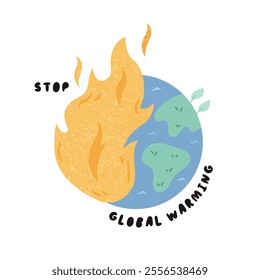 Cartoon Vector Illustration of Planet Earth Suffering from Global Warming. Perfect for Posters, Social Media, and Eco Campaigns. Climate Change Concept Design.
