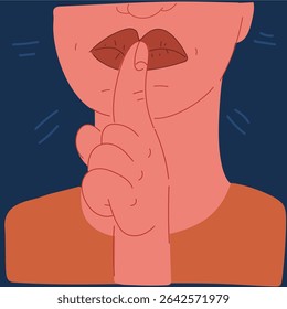 Cartoon vector illustration of Please do quite psss Woman lips with finger showing silence sign. Do not disturb can be used for library.