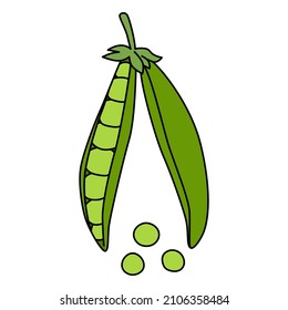 Cartoon vector illustration of pod peas isolated on white background. Ripe vegetable for cooking, source of vitamins