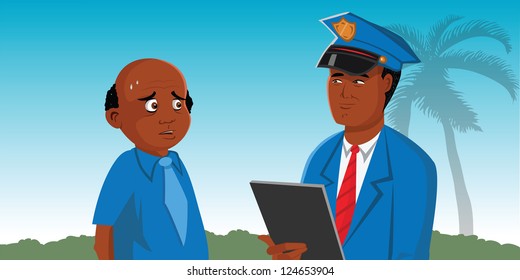 cartoon vector illustration of a policeman suspect