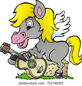 Cartoon Vector illustration of a Pony Hors there is playing on a guitar