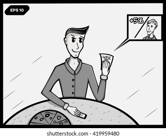 Cartoon. Vector illustration. Pop art retro style. Comic strip
restaurant. Cartoon man.