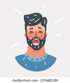 Cartoon vector illustration of portrait of amazed man faces.