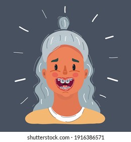 Dibujo vectorial de caricatura que ilustra el retrato de un niño sonriendo con llaves sobre sus dientes.