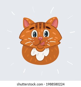 Cartoon vector illustration of Portrait of pretty young cat face on white background