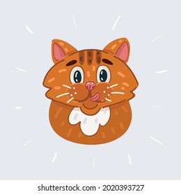 Cartoon vector illustration of Portrait of pretty young cat face on white background