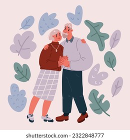 Cartoon vector illustration of Portrait of senior couple of old people. Aged man and woman standing together. Retired gray-haired grandmother and grandfather