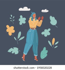 Cartoon vector illustration of Portrait of woman posing, isolated on dark background.