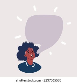 Dibujo vectorial de caricatura de retrato de mujer joven africana y burbuja de habla vacía