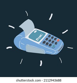 Cartoon vector illustration of POS Payment GPRS Terminal over dark background.