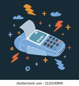 Cartoon vector illustration of POS terminal over dark backround.