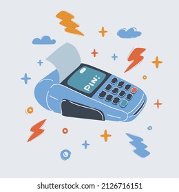 Ilustración vectorial de dibujos animados del terminal POS con recirpe impreso.