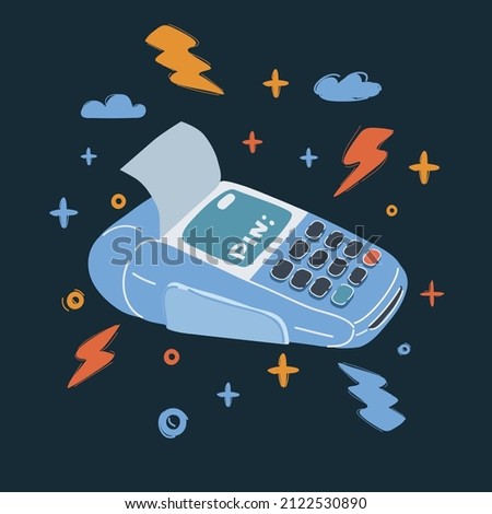 Cartoon vector illustration of POS terminal over dark backround.