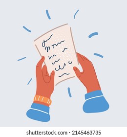 Cartoon vector illustration of postal and mailing concept. Hand hold letter. Person read message