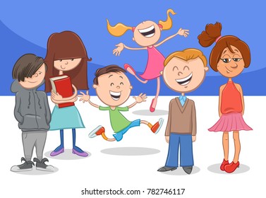 Cartoon Vector Illustration of Preschool or Elementary Age Children Characters