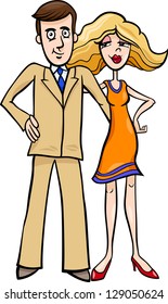 Cartoon Vector Illustration of Pretty Woman and Handsome Man Cute Couple