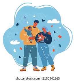 Cartoon vector illustration of Pretty yong family . Parents with childs