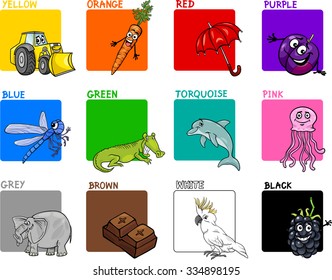 Cartoon Vector Illustration of Primary Colors with Animals and Objects Education Set for Preschool Children