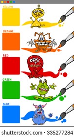 Cartoon Vector Illustration of Primary Colors with Monster Characters Educational Set for Preschool Children