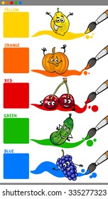 Cartoon Vector Illustration of Primary Colors with Funny Fruits Educational Set for Preschoolers