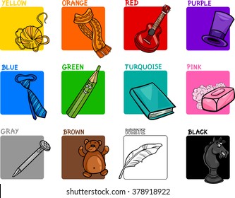 Cartoon Vector Illustration of Primary Colors with Objects Educational Set for Preschool Children