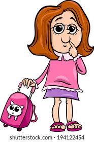 Cartoon Vector Illustration of Primary School Student Girl with Pack
