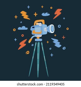 Cartoon vector illustration of Professional digital video camera over dark backround