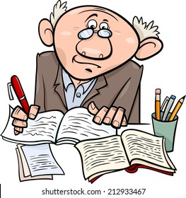 Cartoon Vector Illustration of Professor or Scientist or Writer Taking Notes