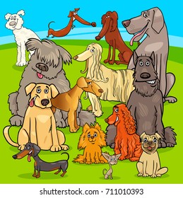 Cartoon Vector Illustration of Purebred Dogs and Puppies Animal Characters Group